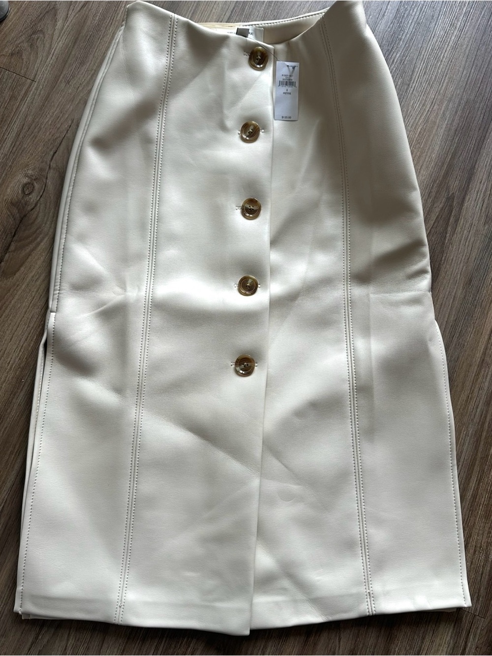Banana Republic Cream faux leather Button-Front Pencil Skirt